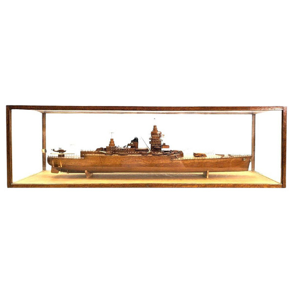 Model Of Cuirassier Boat Under Showcase, Meticulous Work From The 1950s