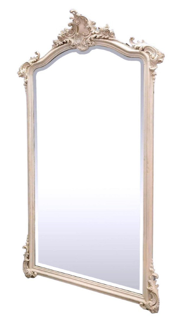 Miroir En Bois Et Stuc Laqué De Style Louis XV Glace Biseauté XIXème