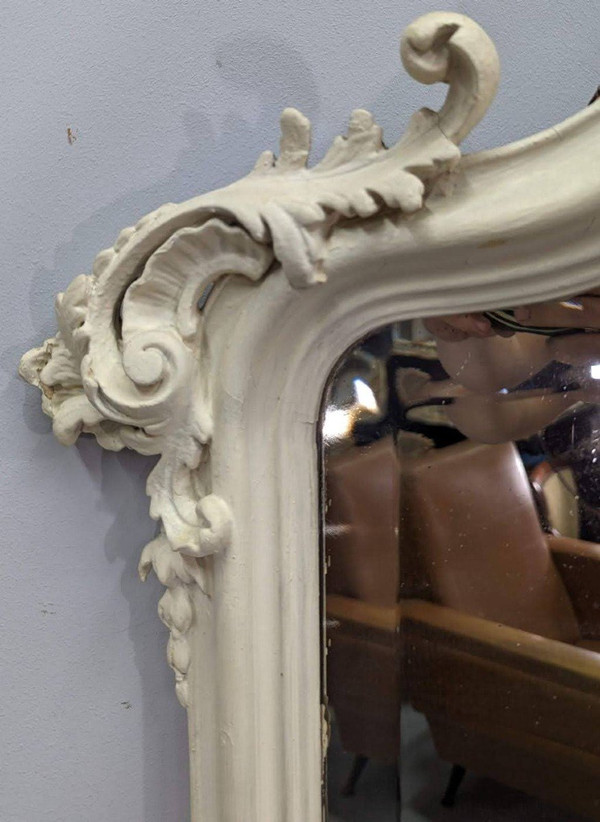 Miroir En Bois Et Stuc Laqué De Style Louis XV Glace Biseauté XIXème