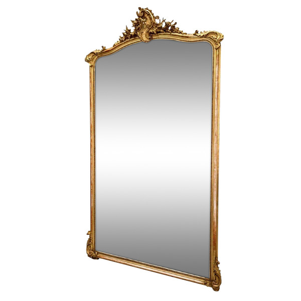 Large Rocaille Mirror Gilded With Gold Leaf In Wood And Gilded Stucco Napoleon III, XIXth Century