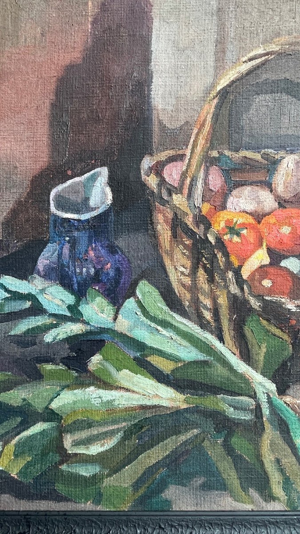 Still Life With Basket Of Vegetables. Signed And Dated 1920.