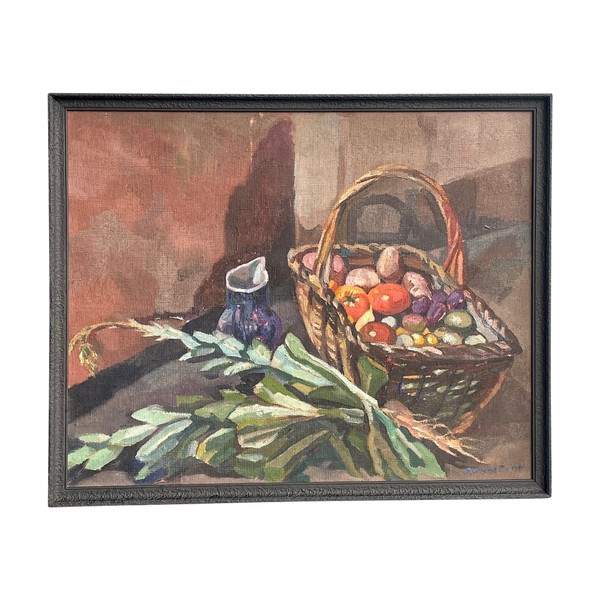 Still Life With Basket Of Vegetables. Signed And Dated 1920.