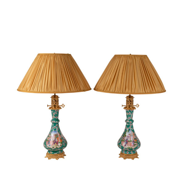 Coppia di lampade Canton in porcellana e bronzo, 1880 circa, LS5546774B