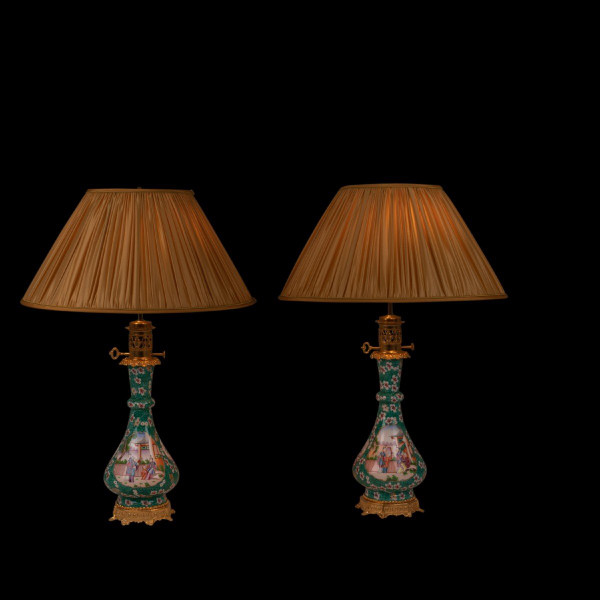 Coppia di lampade Canton in porcellana e bronzo, 1880 circa, LS5546774B