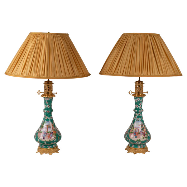 Coppia di lampade Canton in porcellana e bronzo, 1880 circa, LS5546774B