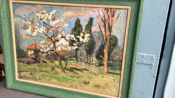 Spring Landscape. Gouache On Craft Paper Signed And Dated 1935