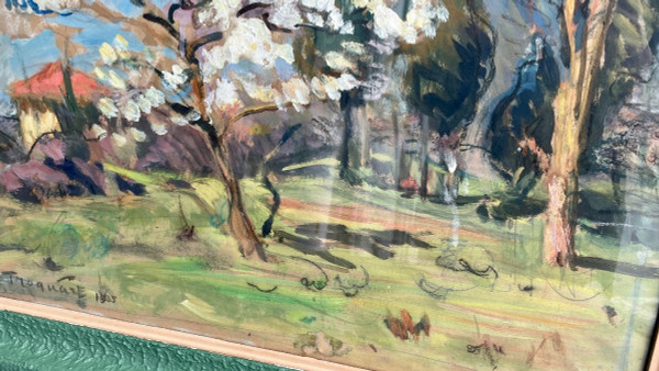 Spring Landscape. Gouache On Craft Paper Signed And Dated 1935