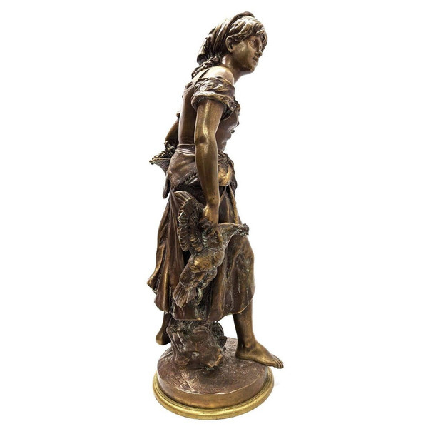 Jungbauern-Bronze außer Konkurrenz mit Goldpatina aus dem 19. Jahrhundert von Mathurin Moreau