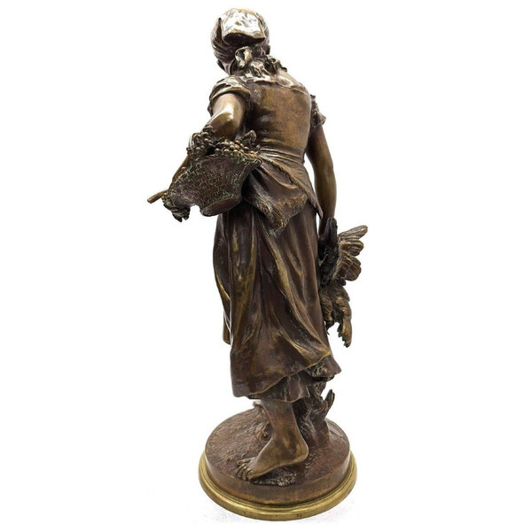Jungbauern-Bronze außer Konkurrenz mit Goldpatina aus dem 19. Jahrhundert von Mathurin Moreau