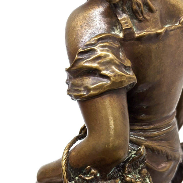 Jungbauern-Bronze außer Konkurrenz mit Goldpatina aus dem 19. Jahrhundert von Mathurin Moreau