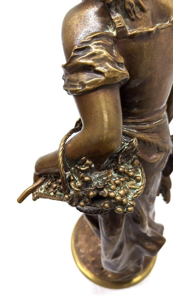 Jungbauern-Bronze außer Konkurrenz mit Goldpatina aus dem 19. Jahrhundert von Mathurin Moreau