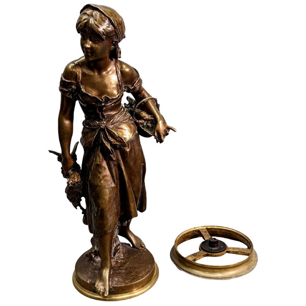 Young Peasant Bronze Out Of Competition With XIXth Gold Patina By Mathurin Moreau