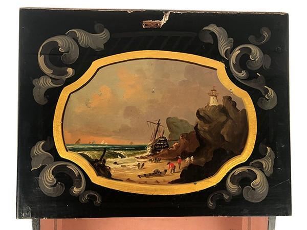 Schreibkasten aus ebonisiertem Holz, verziert mit Blumen und Burgauté-Dokumentenhalter, Napoleon III