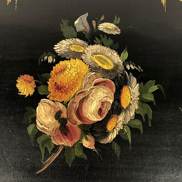 Schreibkasten aus ebonisiertem Holz, verziert mit Blumen und Burgauté-Dokumentenhalter, Napoleon III