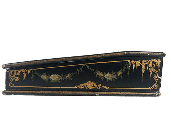 Schreibkasten aus ebonisiertem Holz, verziert mit Blumen und Burgauté-Dokumentenhalter, Napoleon III