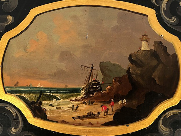 Schreibkasten aus ebonisiertem Holz, verziert mit Blumen und Burgauté-Dokumentenhalter, Napoleon III