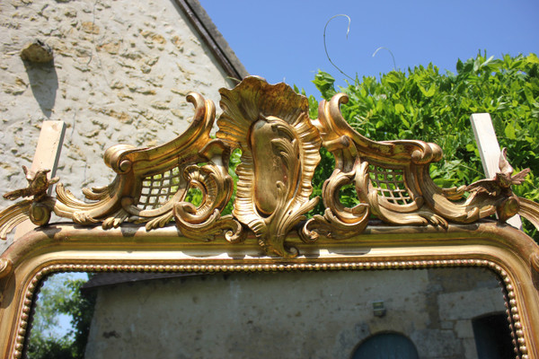 Très Grand Miroir Ancien à Poser Au Sol, Feuille d'Or, Glace Mercure, 135 X 213 Cm