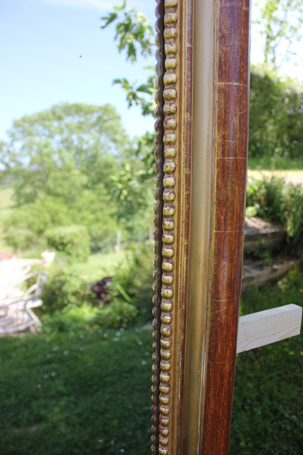 Très Grand Miroir Ancien à Poser Au Sol, Feuille d'Or, Glace Mercure, 135 X 213 Cm