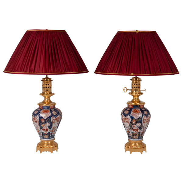 Coppia di lampade in porcellana e bronzo Imari, 1880 circa, LS53631044
