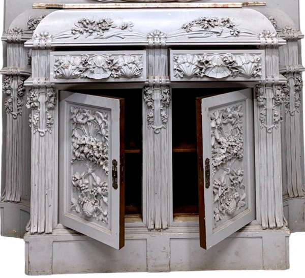 Spektakuläres, geschnitztes, lackiertes Jugendstil-Sideboard aus der Zeit um 1900
