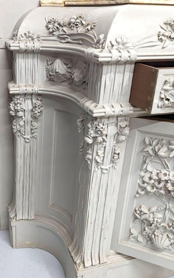 Spektakuläres, geschnitztes, lackiertes Jugendstil-Sideboard aus der Zeit um 1900