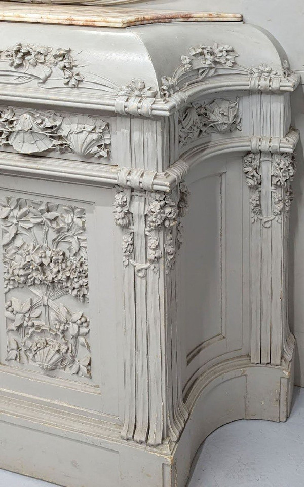 Spektakuläres, geschnitztes, lackiertes Jugendstil-Sideboard aus der Zeit um 1900