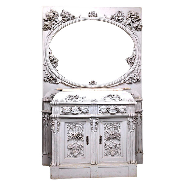 Spektakuläres, geschnitztes, lackiertes Jugendstil-Sideboard aus der Zeit um 1900
