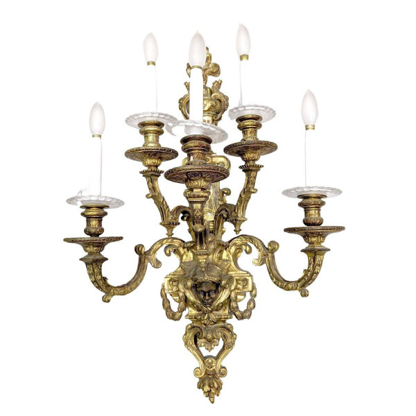 Spectaculaire Paire d'Appliques Bronze Doré Têtes De Nubiens Style Louis XIV  Nap III