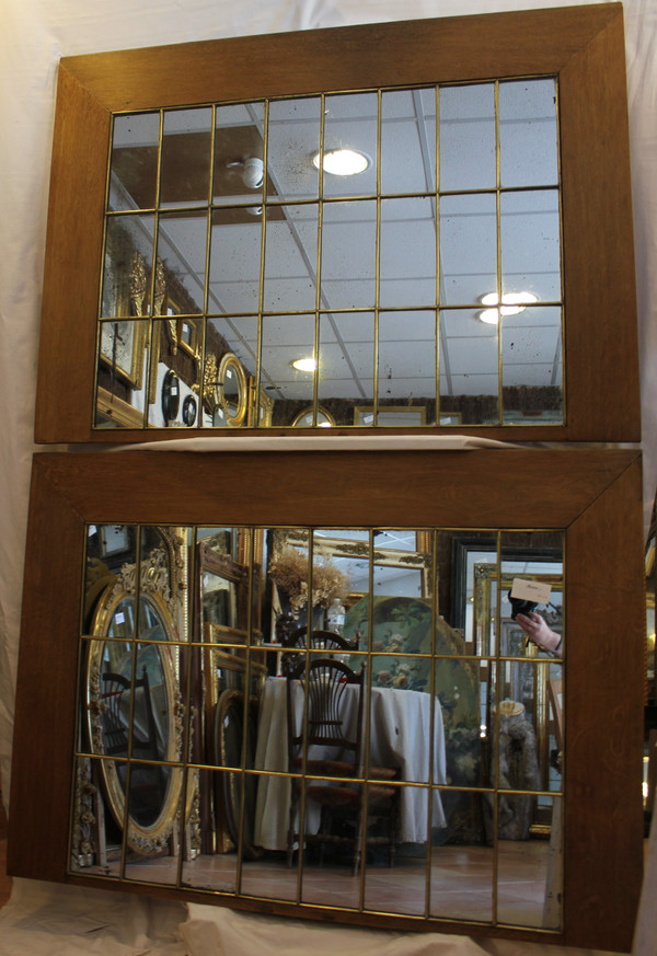 Pair Of Design Mirrors From The "50s", Canopy-Style Mounting On Oak Frame 90 X 126 Cm