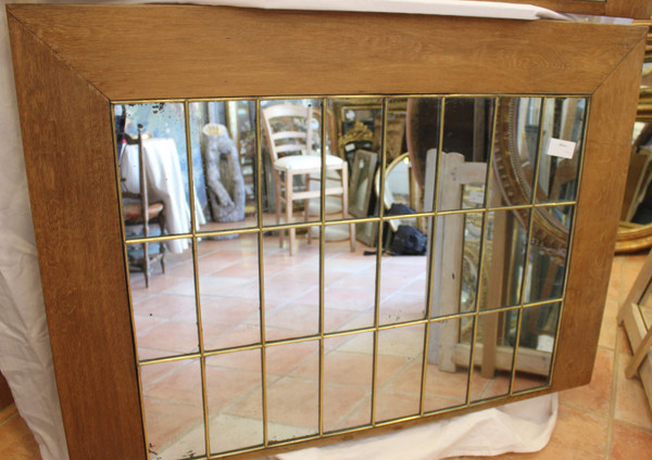 Pair Of Design Mirrors From The "50s", Canopy-Style Mounting On Oak Frame 90 X 126 Cm