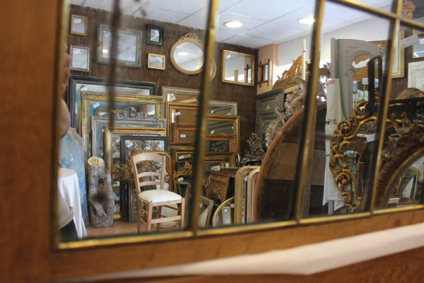 Pair Of Design Mirrors From The "50s", Canopy-Style Mounting On Oak Frame 90 X 126 Cm