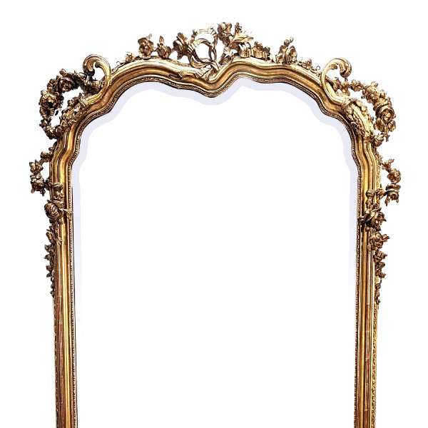 Large Mirror In Golden Wood, Napoleon III Period Gilding With Gold Leaf