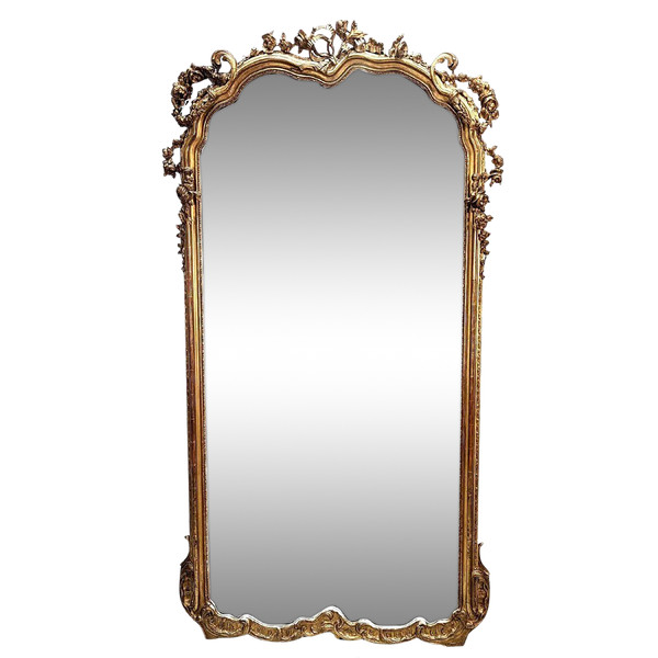 Large Mirror In Golden Wood, Napoleon III Period Gilding With Gold Leaf