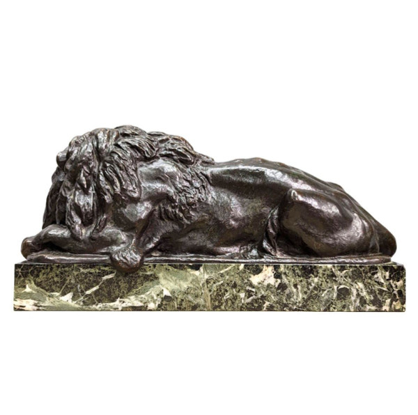 Animal Bronze With Lion XIXth Patina Medal By Félix Bouré (1831-1883)