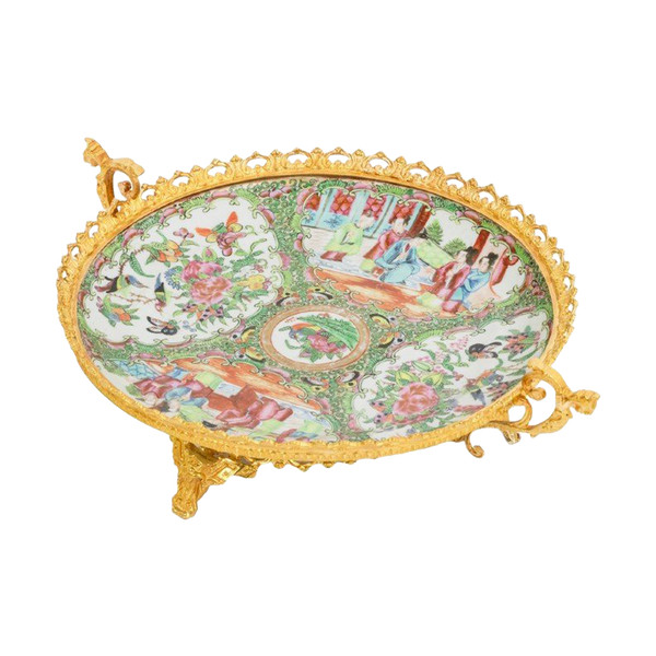 Assiette En Porcelaine De Canton Et Bronze, Circa 1880