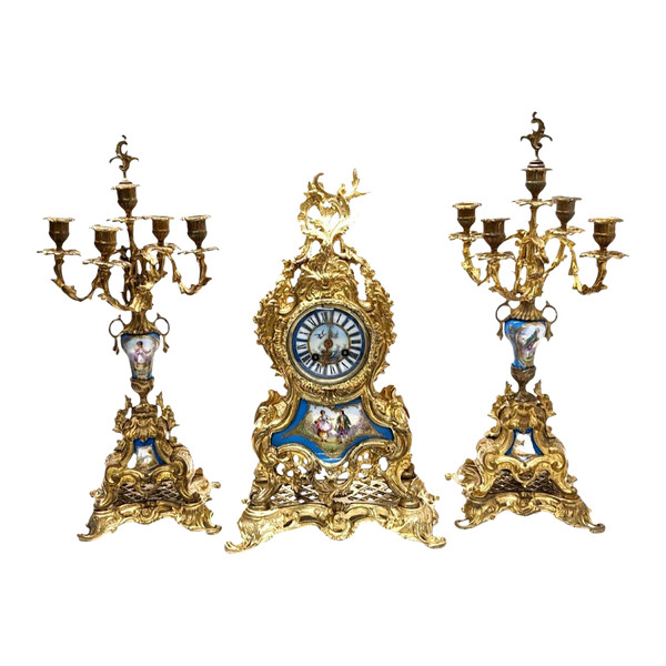 Garniture Bronze Napoléon III Plaque Porcelaine XIXème