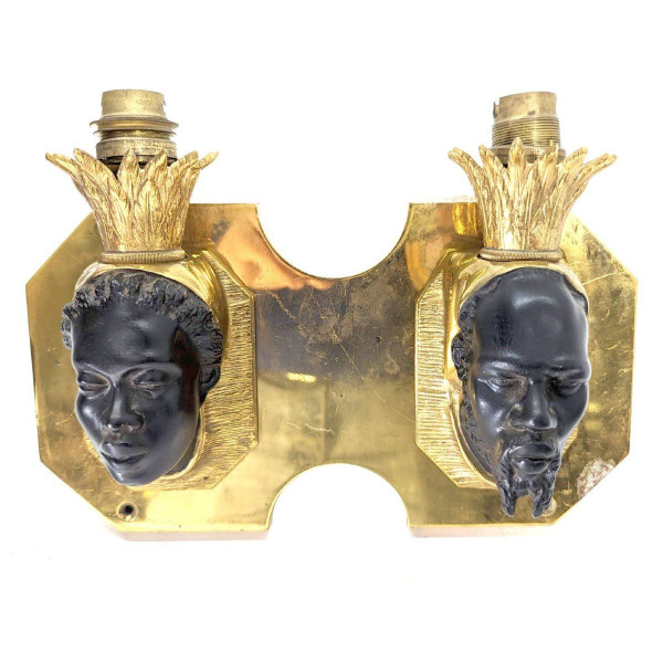 Pair Of Maison Baguès Bronze Sconces With Double Nubian Heads