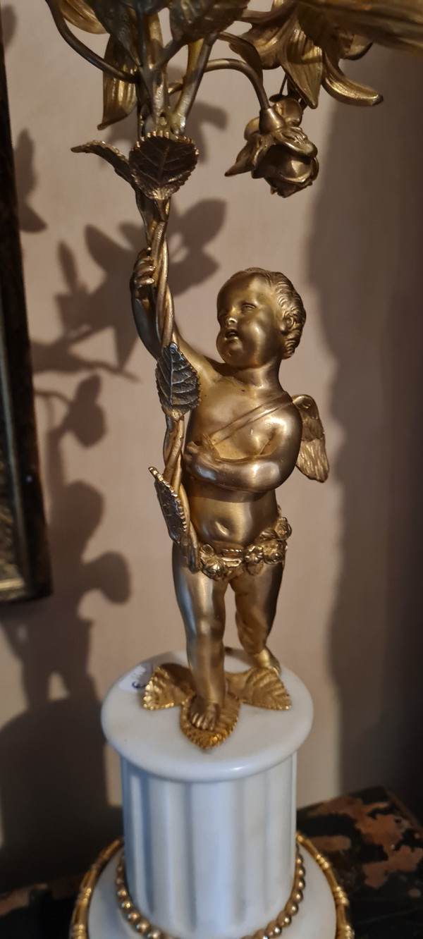 Camino in marmo e bronzo in stile Luigi XVI