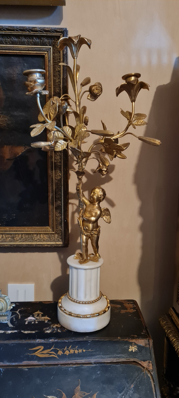 Camino in marmo e bronzo in stile Luigi XVI