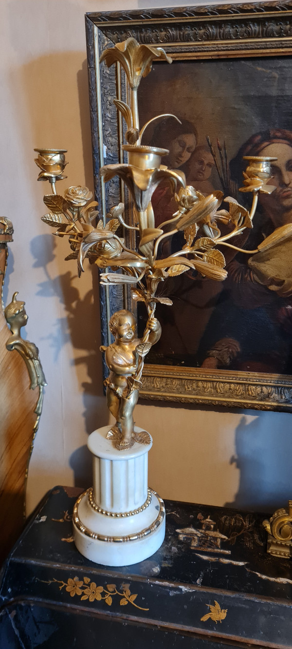 Camino in marmo e bronzo in stile Luigi XVI