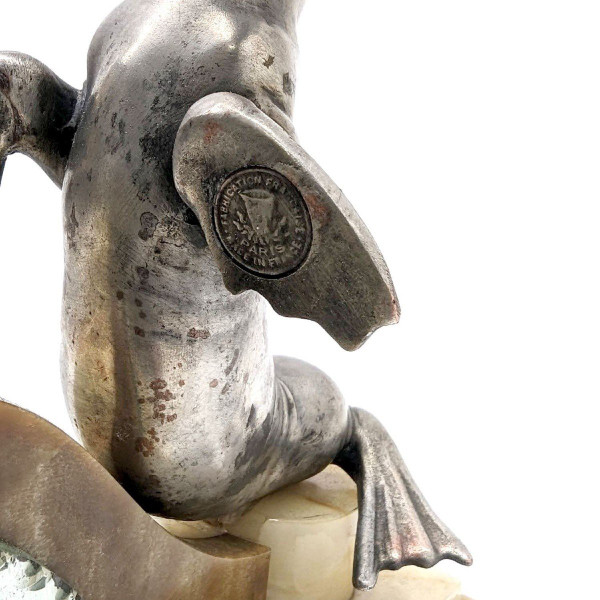 Pendolo Con Leoni Marini Base Onice Art Déco 1930