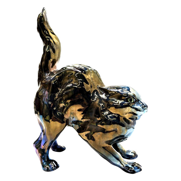 Ruffled Cat In Iridescent Earthenware Sulfide Eyes