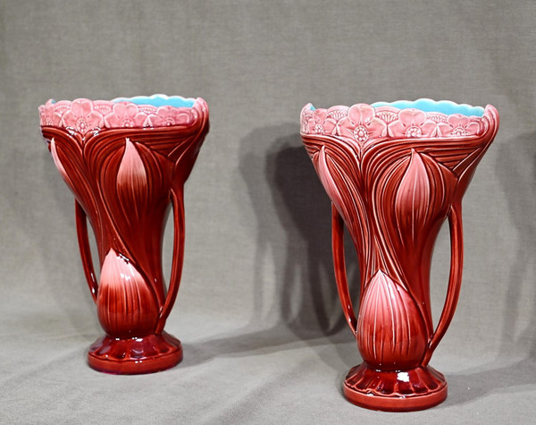 Coppia di vasi in terracotta punzonati Digoin Sarreguemines - Fine XIX secolo