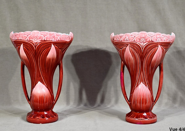 Coppia di vasi in terracotta punzonati Digoin Sarreguemines - Fine XIX secolo