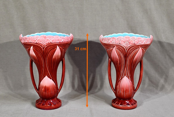 Coppia di vasi in terracotta punzonati Digoin Sarreguemines - Fine XIX secolo