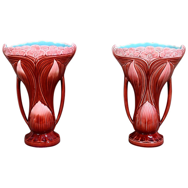 Paire de Vases en Faïence, estampillés Digoin Sarreguemines – Fin XIXe