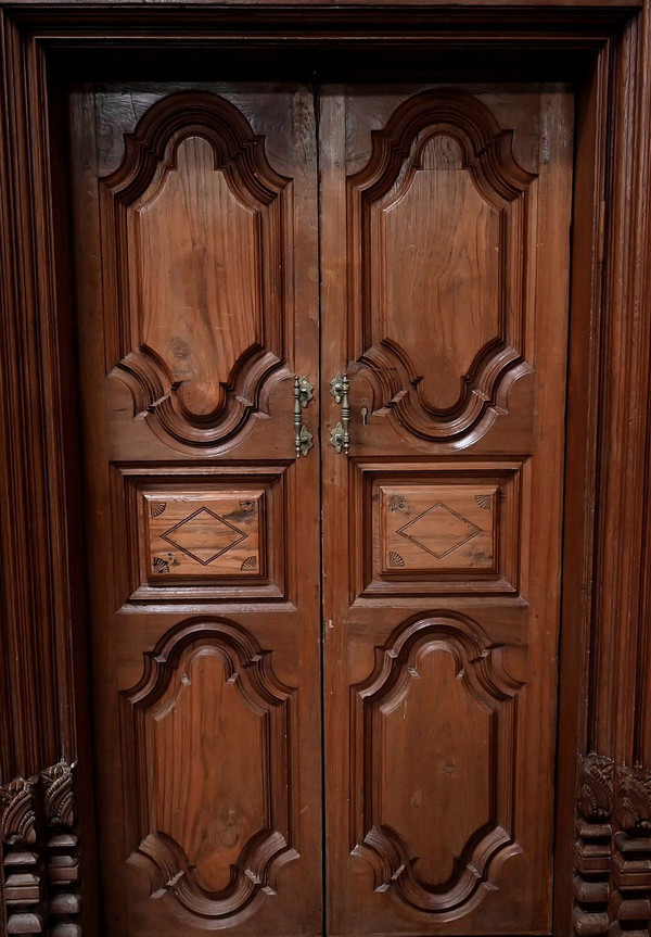 Rare Porte Indiane in Teak, stile Luigi XIV, Pondicherry - XIX secolo