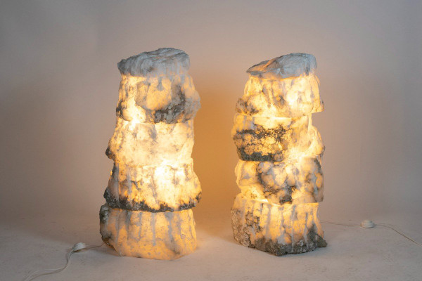 Paire De Lampes En Albâtre, Travail Contemporain, LS54051756B