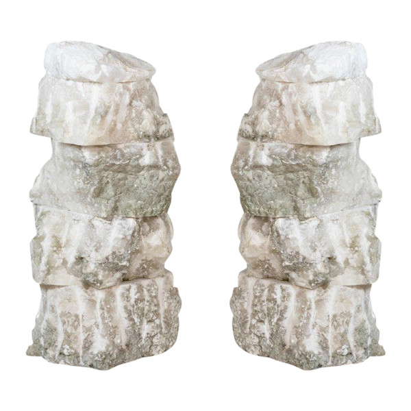 Paire De Lampes En Albâtre, Travail Contemporain, LS54051756B