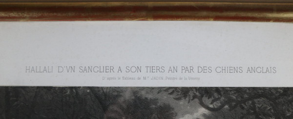 Venerie, L.G.JADIN, Hallali De Sanglier, Lithographie, 1858.